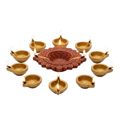 Beautifully lit diya lamps arranged for a festive diwali celebration transparent background