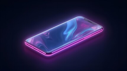 Modern smartphone with glowing neon edges and abstract colorful display