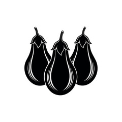 Three elegant black and white eggplant vegetables illustration on white background silhouette vector 