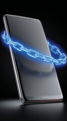 Smartphone security digital protection concept, smartphone security with glowing chain, smartphone security technology background