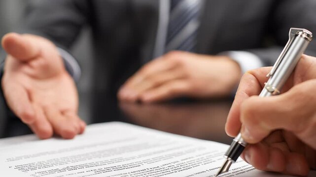 Businessman signing contract after successful negotiation