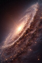 A spiral galaxy, glowing with stardust, cosmic dust and light