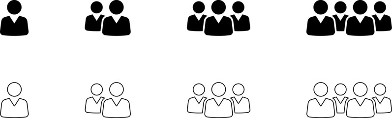 Set of people icon representing group size. Team people. User profile symbol. Group of people or group of users collection. Persons symbol. Employee people. Team worker. Vector