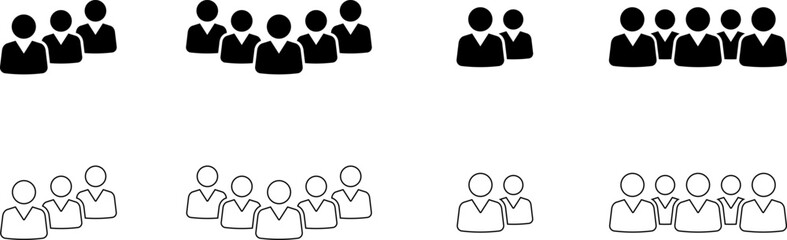 Set of people icon representing group size. Team people. User profile symbol. Group of people or group of users collection. Persons symbol. Employee people. Team worker. Vector