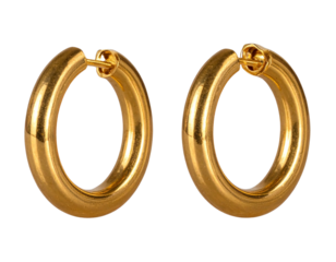 Classic Round Gold Hoop Earrings with Smooth Finish, Transparent Background