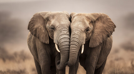 elephants embrace close up in natural habitat wildlife photography serengeti conservation highlighting animal affection herd behavior and endangered species awareness outdoors