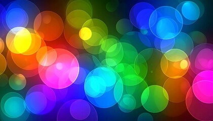 A vibrant array of translucent circles in a spectrum of colors creates a dynamic and festive backdrop.