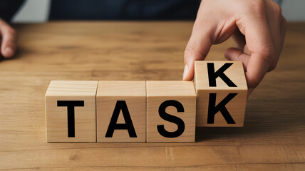 Business Concept Of Task With Wooden Blocks Representing Work Assignment Responsibility And Productivity