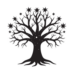 Fantasy Night Sky Tree Silhouette Illustration