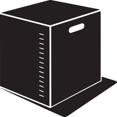 A black and white illustration of a box with a handle and vertical lines on the side casting a shadow