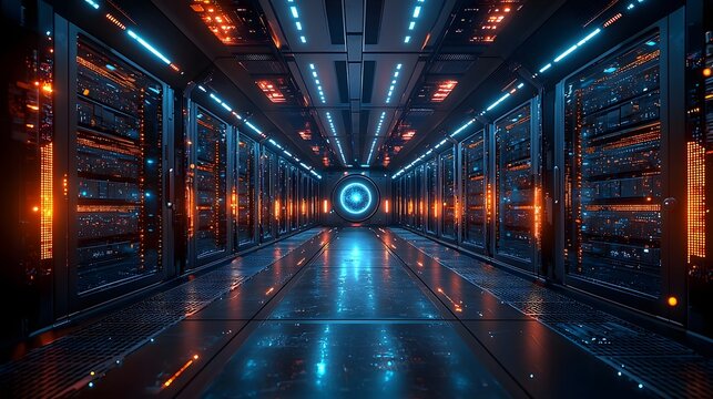 Quantum Server Room with Superconducting Processors and Floating Energy Sphere - Powered by Adobe