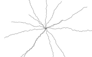 An illustration of crack spreading from center to outside on a flat lay white background