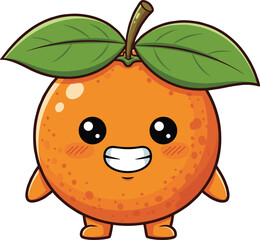 Cute cartoon orange fruit character with big smile, kawaii citrus mascot illustration, fresh healthy food design, adorable happy juicy artwork