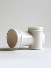A white PVC pipe fitting.