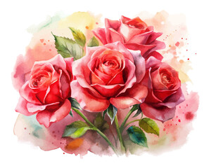 Watercolor red rose bouquets