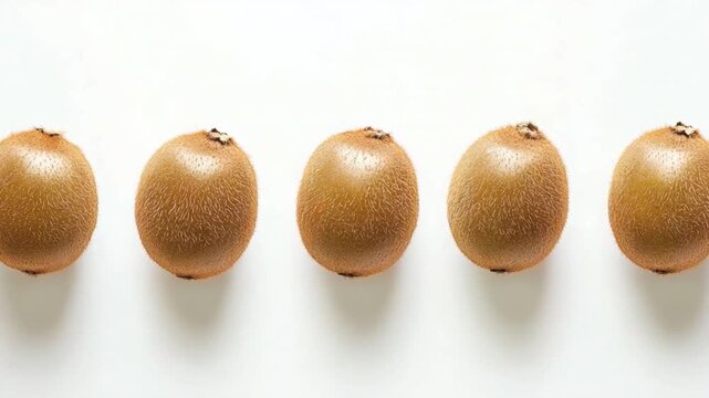Fresh Kiwi Fruits Arranged in a Row Against a Minimalistic White Background for Creative Food Photography