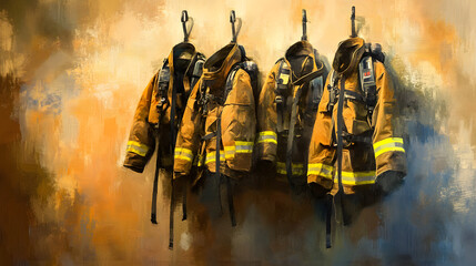 Naklejka premium Digital art of firefighter jackets.