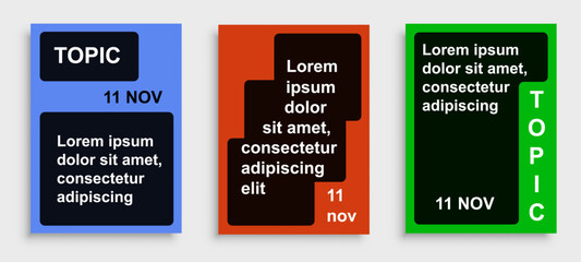 Modern abstract background mockup design set. Blue orange green structured poster template in dark style. Layout backdrop design for banner, cover, poster or flyer