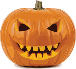 Halloween pumpkin, spooky jack-o'-lantern, carved face, scary decoration, autumn holiday, eerie expression, festive art, orange gourd, seasonal design, horror theme