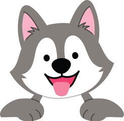 Friendly Gray Wolf Character, Cute Wolf Cartoon, Funny Playful Wolf Peeking , Happy Furry Coyote illustration