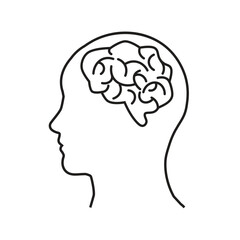 Brain and human head icon, thinking person, brain function