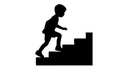 Reaching Higher: Silhouette of a child confidently ascending a staircase, symbolizing growth, progress, and ambition, set against a simple background.