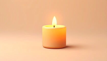 Single lit amber candle on a smooth neutral surface, casting soft shadows in a minimalist setting