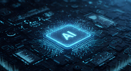Artificial Intelligence Microchip, Futuristic Digital Processor with AI Technology