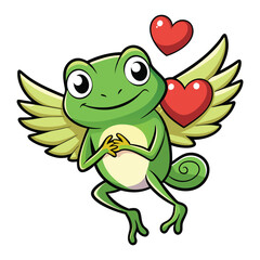 Frog Cupid with Wings and Hearts