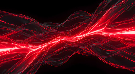 Abstract Red Energy Waves, Futuristic Digital Light Flow on Black Background