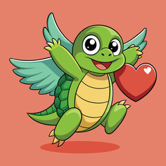 Whimsical Flying Turtle Vector – Love and Friendship Illustration