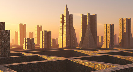 futuristic angular buildings background, conceptual architecture wallpaper, modern urban design backdrop
