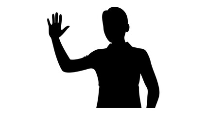 Greeting Gesture Silhouette: A silhouetted figure raises a hand in a gesture of greeting, with a clear and simple aesthetic. 