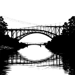 Majestic arched bridge over river with reflection