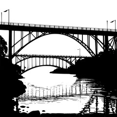 Iconic twin bridges span tranquil water reflecting scene