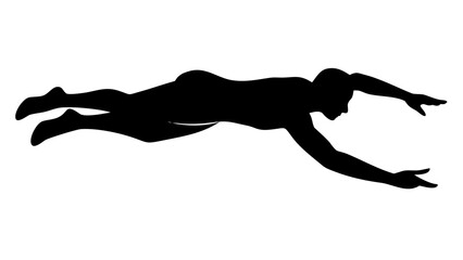 Swimming silhouette: Capturing the strength and grace of a swimmer effortlessly gliding through the water, rendered in striking silhouette form, evokes a sense of serene motion.