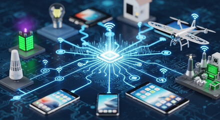 Neon-lit LAN architecture captures fiber nodes, sleek routers, and cable arrays converging into glowing digital lattice.
