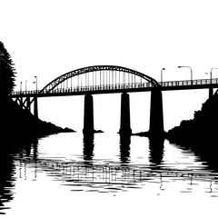 Majestic bridge spans water with dramatic silhouette reflection