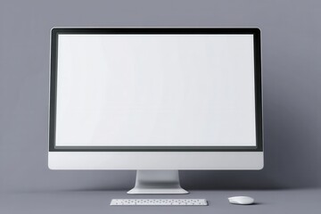 Fototapeta premium Blank computer monitor mockup set against a sleek grey background perfect for creative digital presentations and advertising designs