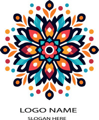 Huichol mexican flower logo icon vector white background .