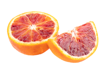 red blood orange and orange slices isolated on a transparent background