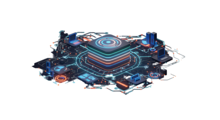 Unveiling a futuristic digital core connecting servers laptops and devices in a web network design