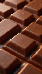 Close-up of a decadent milk chocolate bar, rich brown hues, smooth texture, tempting swirls, glistening surface, irresistible treat, sweet indulgence ,  melt,  craving