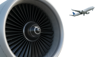 The raw power of flight an airplane ascending above a jet engine showcasing aviation technology on a