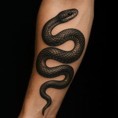 Obraz premium Black ink realistic snake tattoo on man’s forearm