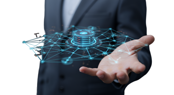 Navigating future tech A digital gateway in hand illuminating connection and innovation against a