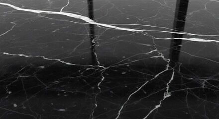 Dramatic Black Marble Surface with Striking White Veining and Subtle Reflections