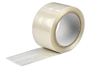 Roll of clear packing tape isolated on transparent background for sealing boxes