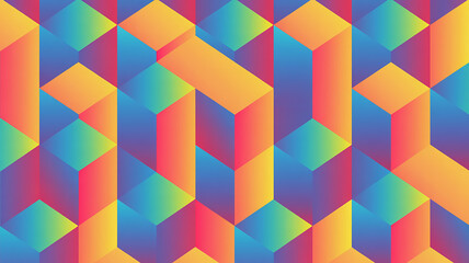 Obraz premium Vibrant Gradient Geometric Pattern with Abstract Isometric Cubes and Optical Illusion Effect