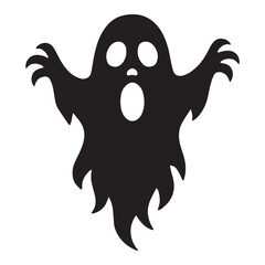 Silhouette of a Spooky Halloween Ghost with Wide Eyes and Mouth Making a Boo Face for Holiday Greetings